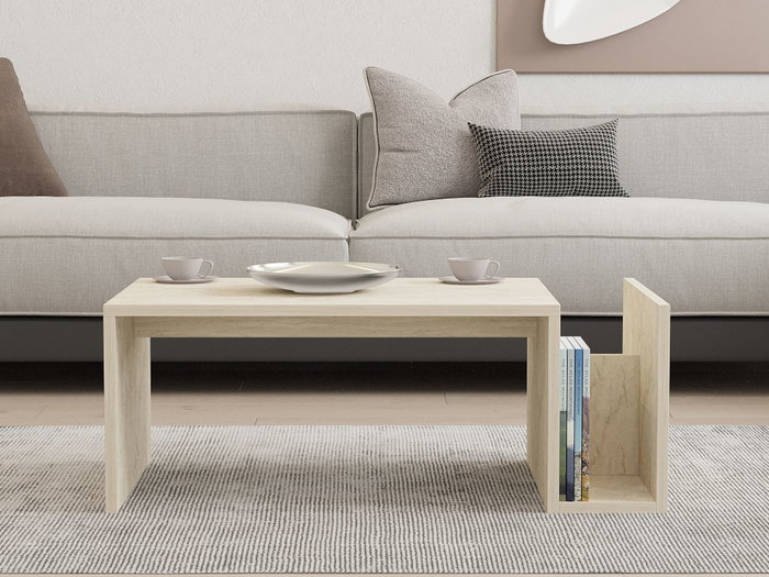 Aucune Mesa de centro MEMO Rectangular Efecto mármol travertino